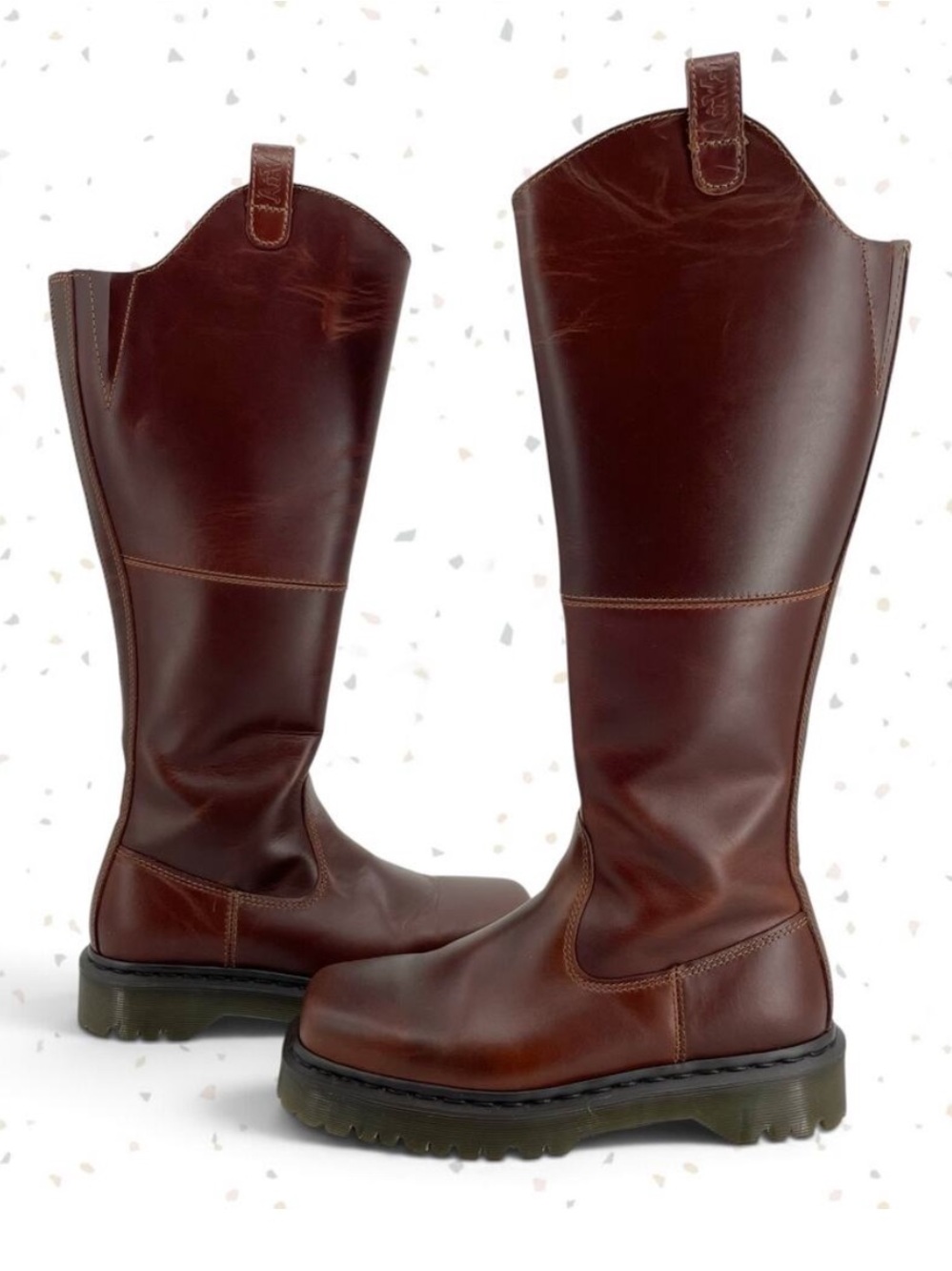 Dr Martens Amaayah Boots Tall Cognac Brown Leather Free People Equestrian Size 8